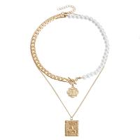 Zinklegierung Halskette, mit Kunststoff Perlen, goldfarben plattiert, Doppelschicht & für Frau, Länge ca. 16.9 ZollInch, ca. 20.4 ZollInch, verkauft von PC