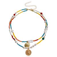 Tibetan Style Necklace, with Seedbead & Plastic Pearl, with 3.9inch extender chain, gold color plated, Double Layer & Bohemian style & for woman, Length:Approx 14.04 Inch, Approx 16.38 Inch, Sold By PC
