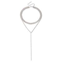 Zinklegierung Halskette, mit Verlängerungskettchen von 3.9inch, silberfarben plattiert, Doppelschicht & für Frau & mit Strass, Länge:ca. 14.5 ZollInch, ca. 17.3 ZollInch, verkauft von PC
