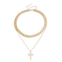 Zinc Alloy Necklace with White Shell with 3.9inch extender chain Cross plated Double Layer & for woman Length Approx 14.5 Inch Sold By PC