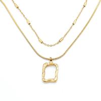 Mode-Multi-Layer-Halskette, 304 Edelstahl, mit Verlängerungskettchen von 6cm, 18K vergoldet, Doppelschicht & Modeschmuck & für Frau, goldfarben, 17x13.30mm, Länge ca. 40 cm, ca. 36 cm, verkauft von PC