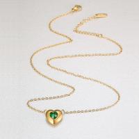 Titanstahl Halskette, Herz, Modeschmuck & Micro pave Zirkonia & für Frau, goldfarben, 13mm, Länge:ca. 45-50 cm, verkauft von PC