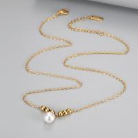 Titanium Steel Necklace, with Plastic Pearl, Vacuum Ion Plating, fashion jewelry & for woman, golden, Length:Approx 45-50 cm, Sold By PC