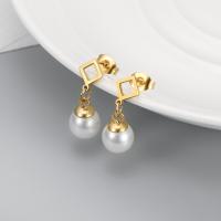Titanium Steel  Earring with Plastic Pearl Vacuum Ion Plating fashion jewelry & for woman golden Sold By Pair