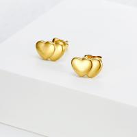 Titanium Steel  Earring, Heart, Vacuum Ion Plating, fashion jewelry & for woman, golden, 13x9mm, Sold By Pair