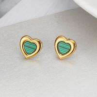 Titanium Steel  Earring with Malachite Heart Vacuum Ion Plating fashion jewelry & for woman golden Sold By Pair