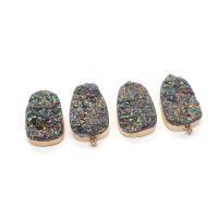Pingentes de joias de ágata, Ágata quartzo de gelo, with cobre, cromado de cor dourada, aleatoriamente enviado & DIY & misto & laço de 1/1, multi colorido, 22x35mm, vendido por PC