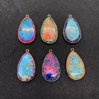 Natural Imperial Jasper Pendants Impression Jasper with Brass Teardrop gold color plated DIY Sold By PC
