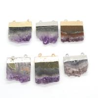 Quartz Gemstone Pendants, Amethyst, with Brass, irregular, plated, DIY & double-hole, more colors for choice, 25x28-30x35mm, Sold By PC