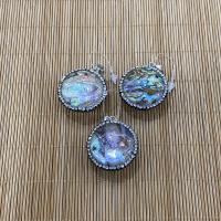 Natural Abalone Shell Pendants with Rhinestone Clay Pave Flat Round DIY multi-colored Sold By PC