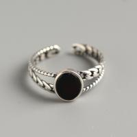 925 Sterling Silver Finger Rings with Black Agate Antique finish fashion jewelry & for woman & hollow nickel lead & cadmium free 9mm 17.2mm Sold By PC