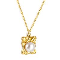 Stainless Steel Jewelry Necklace, 304 Stainless Steel, with Plastic Pearl, with 1.97inch extender chain, Vacuum Ion Plating, fashion jewelry & for woman, golden, 13.20x19mm, Sold Per Approx 15.75 Inch Strand