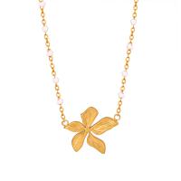 Titanium Steel Necklace with 1.97inch extender chain Flower Vacuum Ion Plating fashion jewelry & for woman golden Length Approx 16.14 Inch Sold By PC