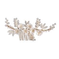 Decorative Hair Combs Brass with Porcelain & Crystal fashion jewelry & for woman golden nickel lead & cadmium free Sold By PC