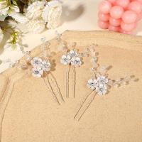 Hair Stick Zinc Alloy with Crystal & Brass three pieces & for woman & with rhinestone silver color nickel lead & cadmium free Sold By Set