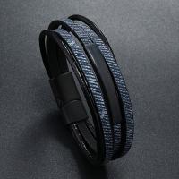 PU Leather Cord Bracelets with Zinc Alloy plumbum black color plated vintage & for man 25mm Length Approx 21 cm Sold By PC
