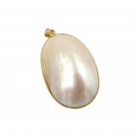 Shell Pendants, with Brass, Oval, gold color plated, DIY, more colors for choice, Sold By PC