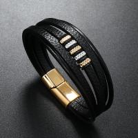 PU Leather Cord Bracelets with Zinc Alloy plated fashion jewelry & for man 25mm Length Approx 21 cm Sold By PC