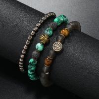 Gemstone Bracelets with Glass Beads & Elastic Thread & Zinc Alloy plated vintage & three pieces & for man Inner Approx 55mm Sold By Set
