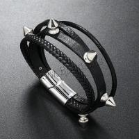 Bracelets cordon PU, cuir PU, avec alliage de zinc, le style de punk & styles différents pour le choix & pour homme, noire, Vendu par PC