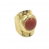 Brass prst prsten, Mosaz, s Přírodní kámen, barva pozlacený, módní šperky & pro ženy, více barev na výběr, nikl, olovo a kadmium zdarma, 14x14mm, Velikost:7, Prodáno By PC