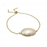 Brass Bracelet & Bangle with Shell Oval gold color plated fashion jewelry & adjustable & for woman nickel lead & cadmium free 18-21x27-30mm Length Approx 230 cm Sold By PC