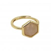 Brass Finger Ring with Natural Stone Hexagon gold color plated fashion jewelry & for woman nickel lead & cadmium free US Ring Sold By PC