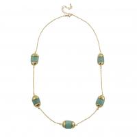 Natural Gemstone Necklace Brass with ​Amazonite​ with 2 Inch extender chain gold color plated fashion jewelry & for woman green nickel lead & cadmium free 14-16x23-25mm Length Approx 24 Inch Sold By PC