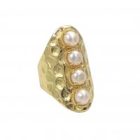 Sárgaréz ujjgyűrű, -val Édesvízi gyöngy, arany színű aranyozott, divat ékszerek & a nő, nikkel, ólom és kadmium mentes, 6x6mm, Méret:7, Által értékesített PC