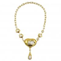 Messing Halskæde, med Ferskvandsperle, Heart, guldfarve belagt, mode smykker & for kvinde, nikkel, bly & cadmium fri, 20x20mm,40-45x48-55mm,32-35x16-20mm, Længde Ca. 21 inch, Solgt af PC