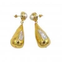 Messing Drop ørering, med Ferskvandsperle, guldfarve belagt, mode smykker & for kvinde, nikkel, bly & cadmium fri, 17x52mm, Solgt af par