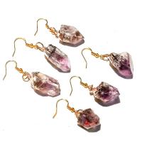 Boucles d'oreilles fer, avec améthyste, Irrégulière, bijoux de mode, violet, aboutuff1a40-65mm, Vendu par paire