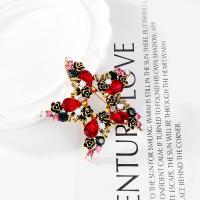 Tibetan Style Brooches, Star, plated, for woman & with rhinestone & hollow, nickel, lead & cadmium free, 53x53mm, Sold By PC