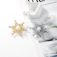 Zinc Alloy Brooches with Plastic Pearl Snowflake plated fashion jewelry & for woman & with rhinestone nickel lead & cadmium free Sold By PC