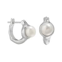925 Sterling Silver Lever Back Earring, with Freshwater Pearl, plated, for woman, silver color, 13.60mm, Sold By PC