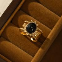 Vinger Ring in edelstaal, 304 roestvrij staal, met Obsidian, Verstelbare & mode sieraden & voor vrouw, nikkel, lood en cadmium vrij, Verkocht door PC