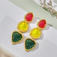 Zinc Alloy Stud Earring with Resin 18K gold plated fashion jewelry & for woman multi-colored nickel lead & cadmium free Sold By Pair