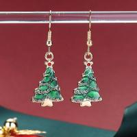 Christmas Earrings, Tibetan Style, Christmas Tree, gold color plated, Christmas Design & fashion jewelry & for woman & enamel, green, nickel, lead & cadmium free, 42x14mm, Sold By Pair