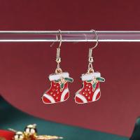 Christmas Earrings Zinc Alloy Christmas Boot gold color plated Christmas Design & fashion jewelry & for woman & enamel red nickel lead & cadmium free Sold By Pair