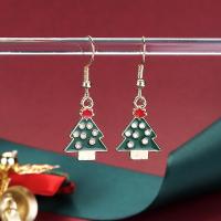 Christmas Earrings, Tibetan Style, Christmas Tree, gold color plated, Christmas Design & fashion jewelry & for woman & enamel, green, nickel, lead & cadmium free, 36x13mm, Sold By Pair