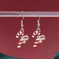 Christmas Earrings Zinc Alloy Christmas Candy Cane gold color plated Christmas Design & fashion jewelry & for woman & enamel red nickel lead & cadmium free Sold By Pair