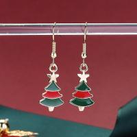Christmas Earrings, Tibetan Style, Christmas Tree, gold color plated, Christmas Design & fashion jewelry & for woman & enamel, green, nickel, lead & cadmium free, 38x11mm, Sold By Pair