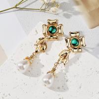 Tibetan Style Stud Earring, with Resin & Plastic Pearl, gold color plated, fashion jewelry & for woman, nickel, lead & cadmium free, 69x21mm, Sold By Pair