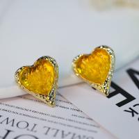 Zinc Alloy Stud Earring with Resin Heart gold color plated fashion jewelry & for woman nickel lead & cadmium free Sold By Pair