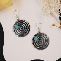 Tibetan Style Drop Earrings, with turquoise, antique silver color plated, fashion jewelry & for woman, nickel, lead & cadmium free, 52x33mm, Sold By Pair