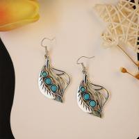 Zinc Alloy Drop Earrings with turquoise Leaf antique silver color plated fashion jewelry & for woman nickel lead & cadmium free Sold By Pair