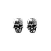 Zinc Alloy Stud Earring Skull Halloween Design & fashion jewelry & Unisex & with rhinestone silver color nickel lead & cadmium free Sold By Pair