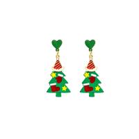 Κράμα ψευδάργυρου Stud σκουλαρίκι, Χριστουγεννιάτικο Δέντρο, ψήσιμο βερνίκι, Σχέδιο Χριστουγέννων & κοσμήματα μόδας & για τη γυναίκα, πράσινος, νικέλιο, μόλυβδο και κάδμιο ελεύθεροι, 44x19mm, Sold Με Ζεύγος