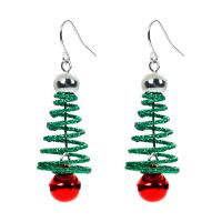 Christmas Earrings Iron Christmas Tree silver color plated Christmas Design & fashion jewelry & for woman green nickel lead & cadmium free Sold By Pair