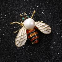 Tibetan Style Brooches, with Plastic Pearl, Bee, gold color plated, fashion jewelry & Unisex & enamel & with rhinestone, mixed colors, nickel, lead & cadmium free, 26-35mm, Sold By PC